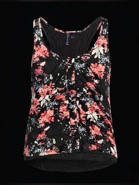 Full Tilt Floral Tank Top Black Pink Button Front Racerback Size XL